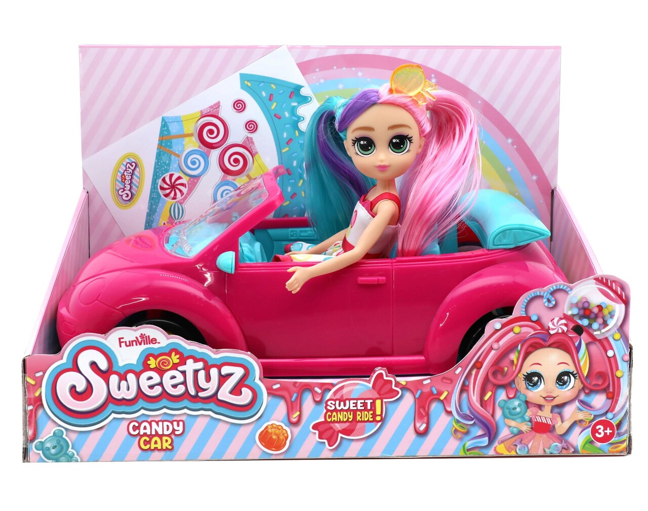 Set papusa si masina decapotabila Sweetyz, 23 cm, plastic/textil, multicolor - imagine 4